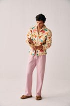 Fuzzy floral embroidered zip up jacket view 8