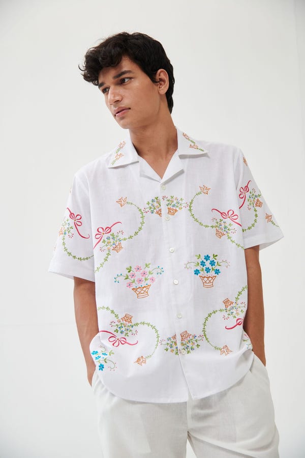 Perte D'ego — “Le Sicily” embroidered shirt- White