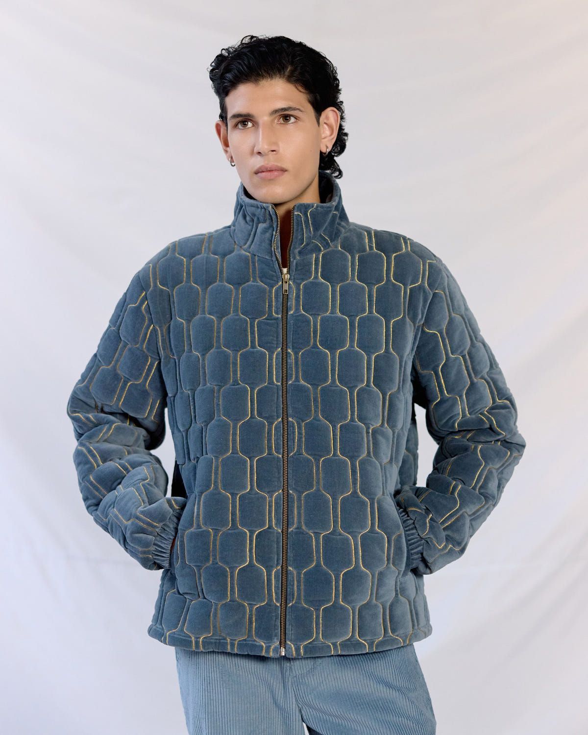 Geo-Quilted Velvet Jacket – Ice blue - image 4