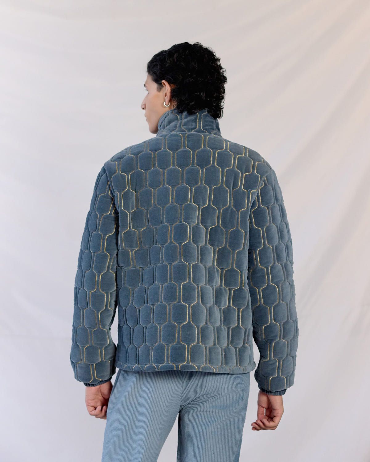 Geo-Quilted Velvet Jacket – Ice blue - image 6