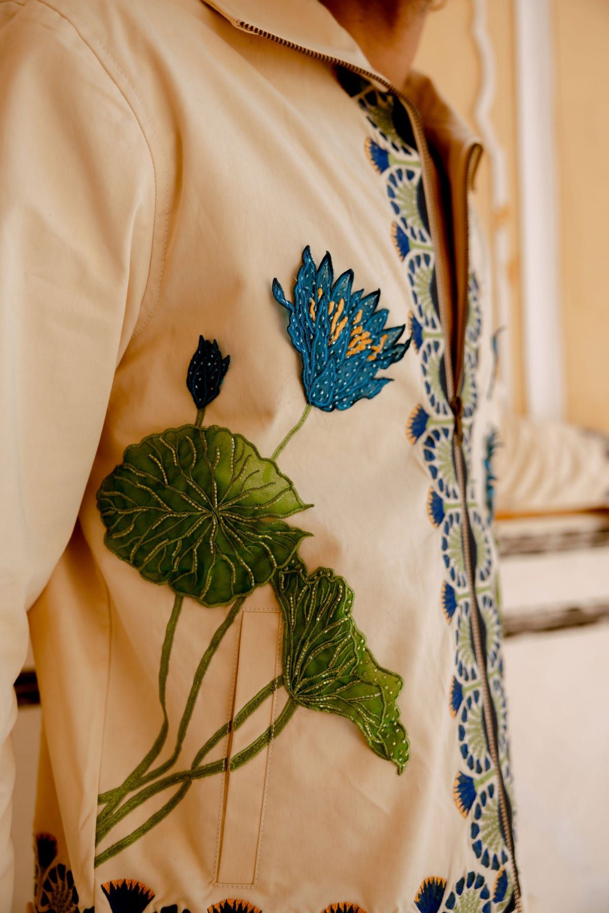 "Blue lotus" hand embroidered zip up jacket - image 2