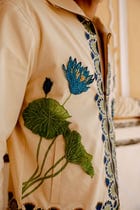 "Blue lotus" hand embroidered zip up jacket view 2