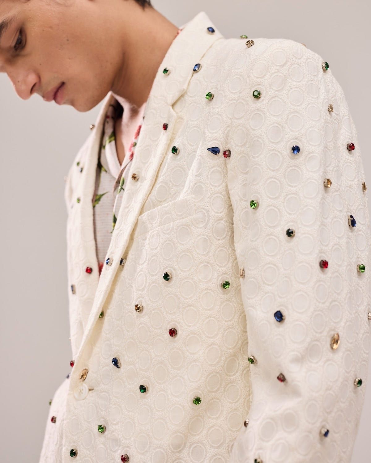 Frozen pearl hand embroidered casual wedding blazer - image 5