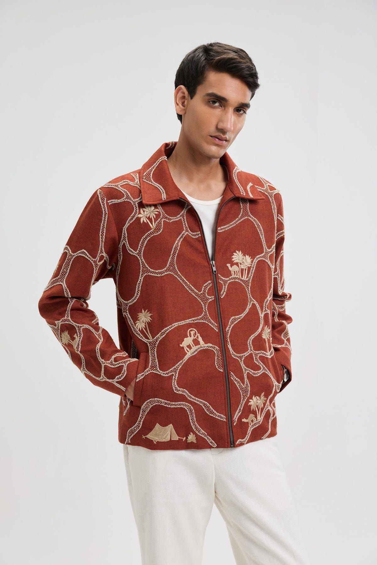 "Oasis Wanderer” hand embroidered wool Jacket - image 3