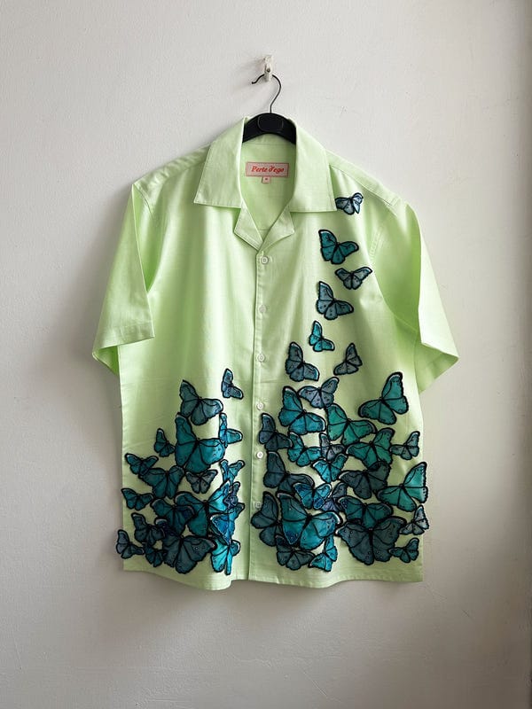 Perte D'ego — "Le morpho" hand embroidered shirt