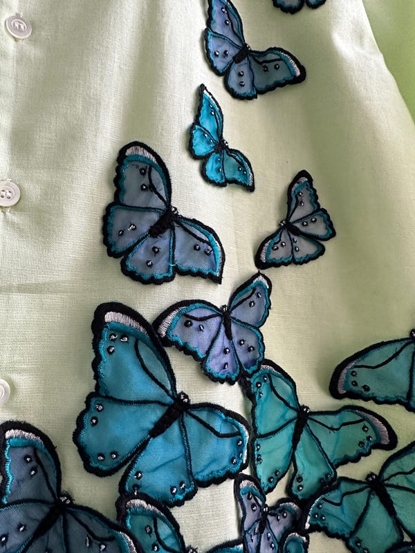 Perte D'ego — "Le morpho" hand embroidered shirt