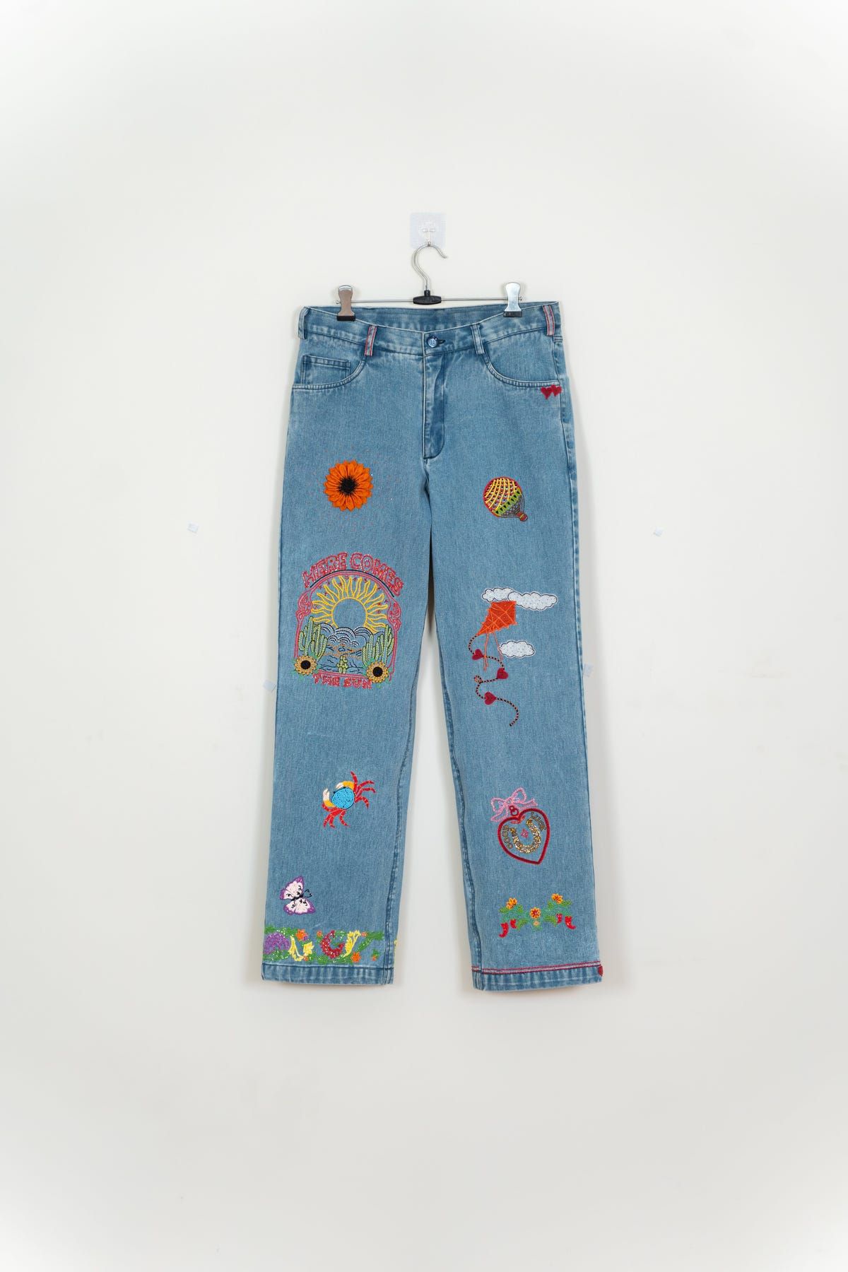 "Le scrapbook" hand embroidered straight fit jeans - image 1