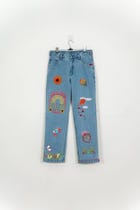 "Le scrapbook" hand embroidered straight fit jeans view 1