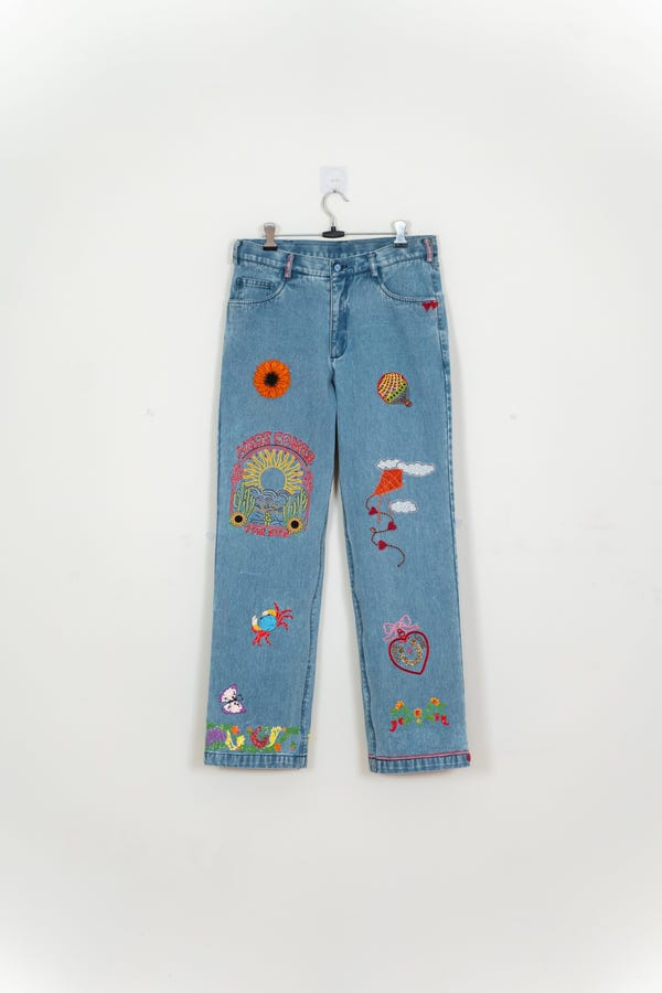 Perte D'ego — "Le scrapbook" hand embroidered straight fit jeans