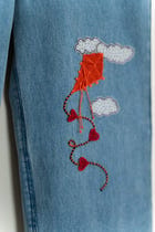 "Le scrapbook" hand embroidered straight fit jeans view 4