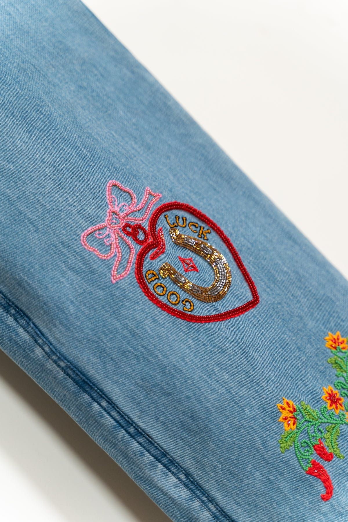 "Le scrapbook" hand embroidered straight fit jeans - image 5
