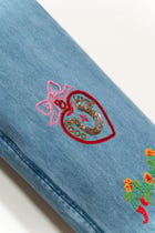 "Le scrapbook" hand embroidered straight fit jeans view 5