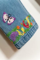 "Le scrapbook" hand embroidered straight fit jeans view 6