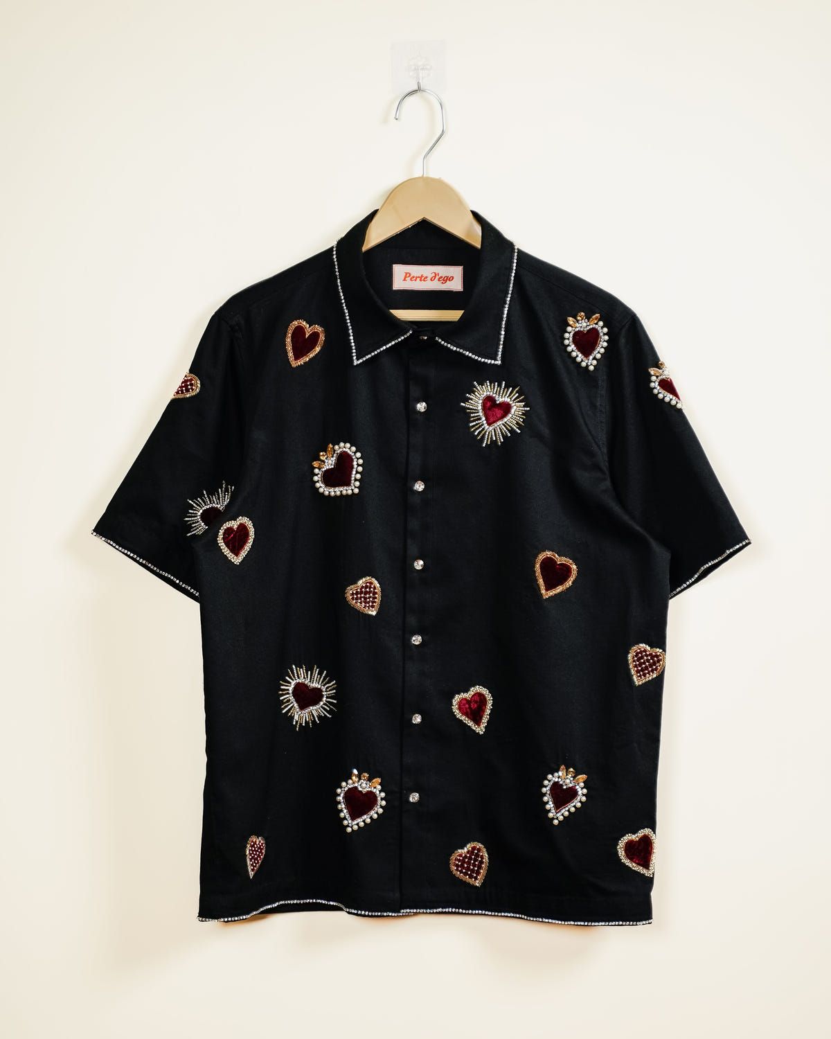 Velvet hearts appliqué shirt- Black - image 1