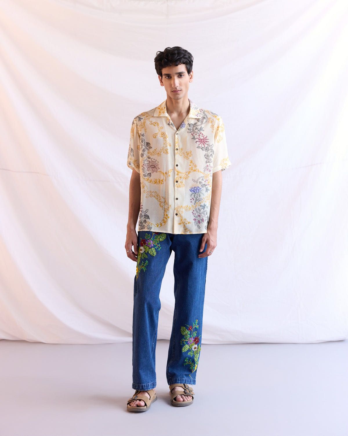 Hand embroidered floral straight fit jeans - image 2