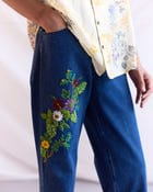 Hand embroidered floral straight fit jeans view 4