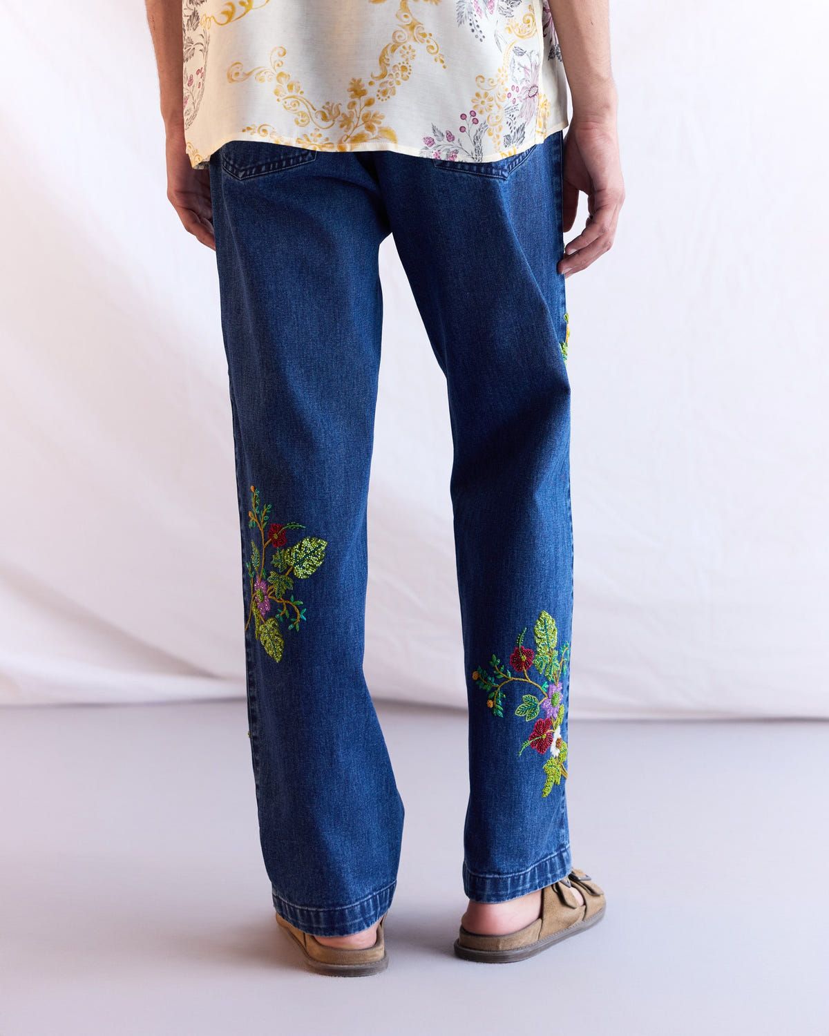 Hand embroidered floral straight fit jeans - image 5