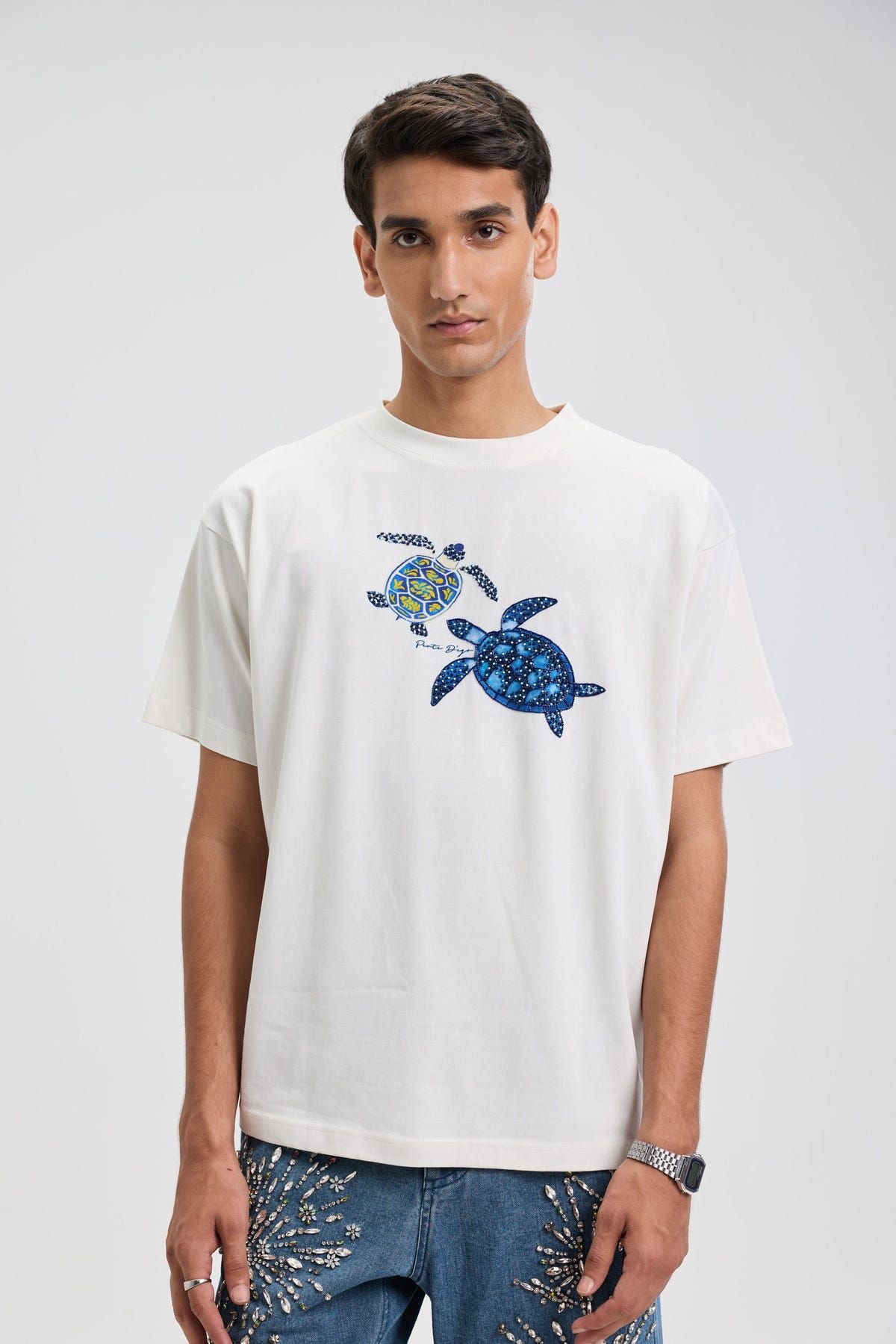 "Le Turtle" hand embroidered T-Shirt - image 1