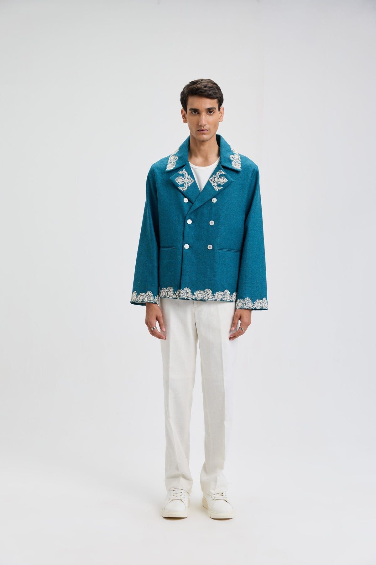 Beadwork merino wool peacoat - image 1