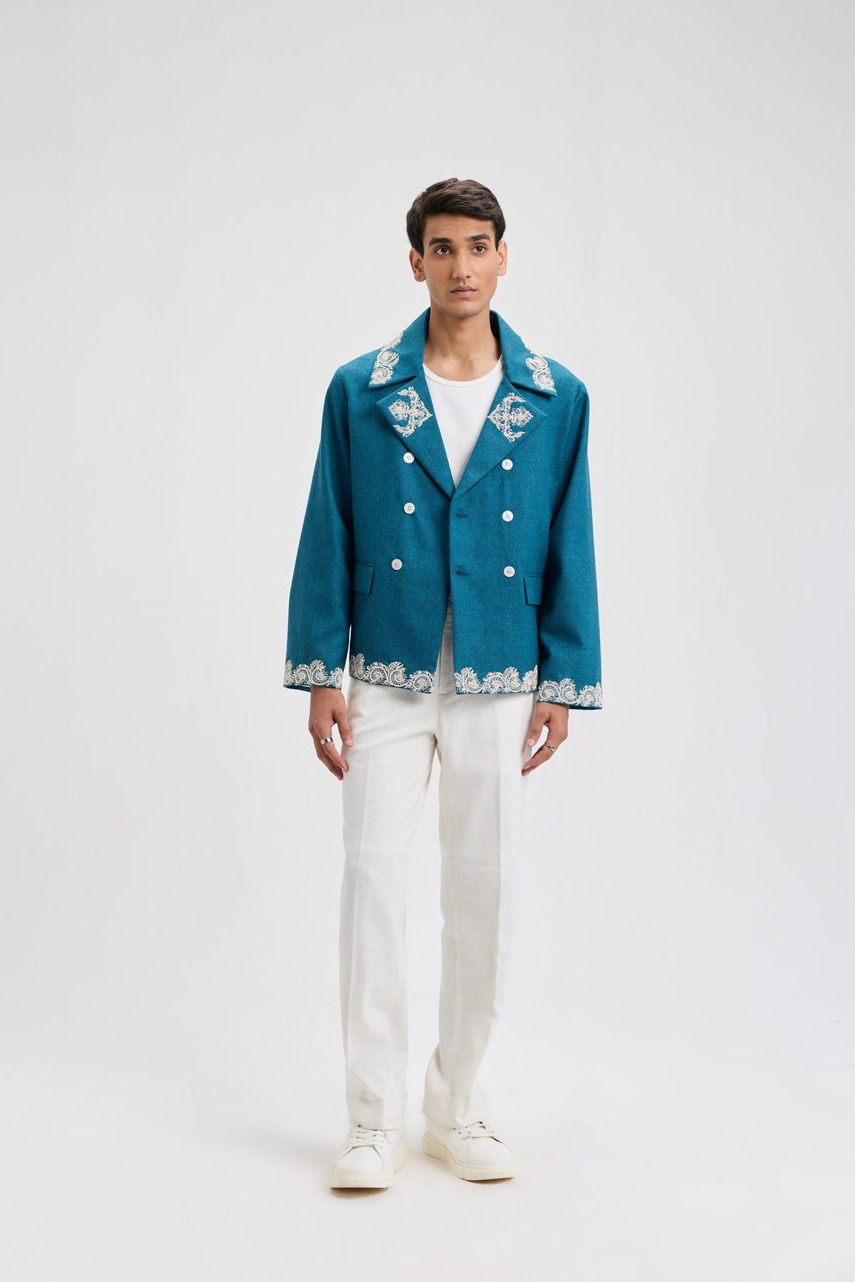 Beadwork merino wool peacoat - image 3