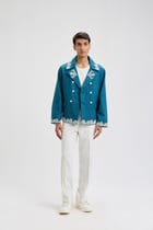 Beadwork merino wool peacoat view 3