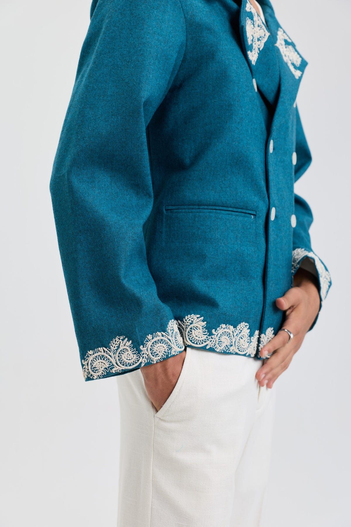 Beadwork merino wool peacoat - image 4