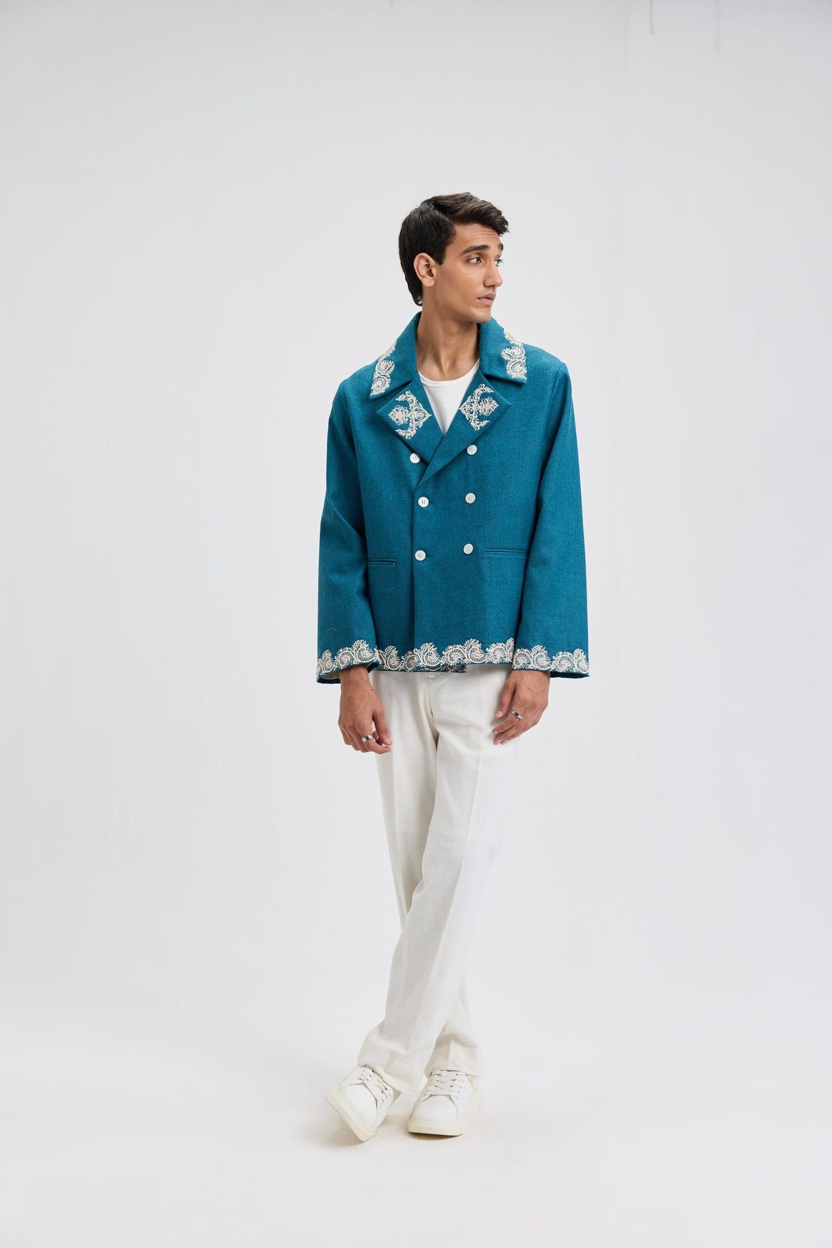Beadwork merino wool peacoat - image 7