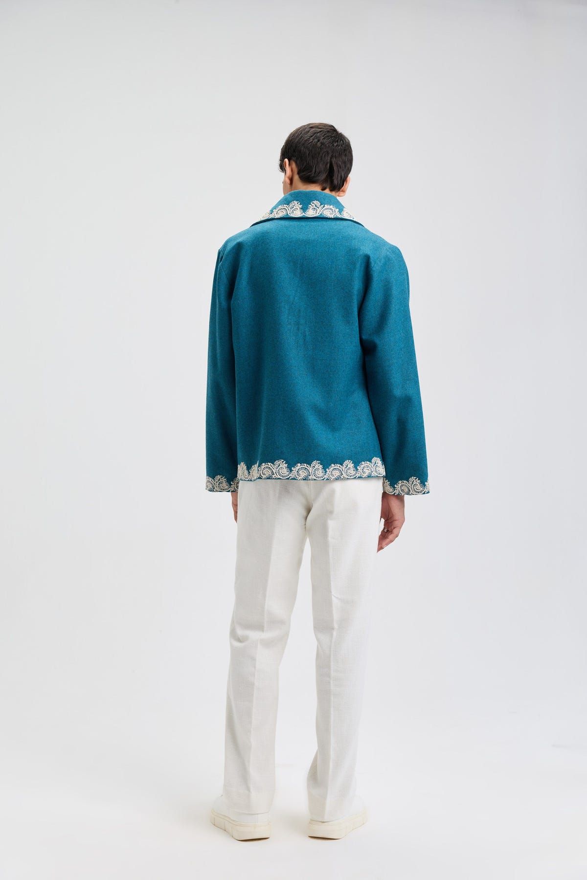 Beadwork merino wool peacoat - image 8