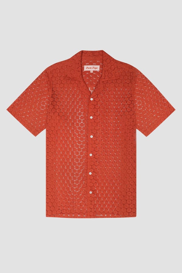 Perte D'ego — Floral lace shirt half sleeves- Rust