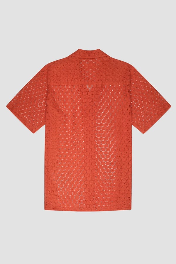 Perte D'ego — Floral lace shirt half sleeves- Rust