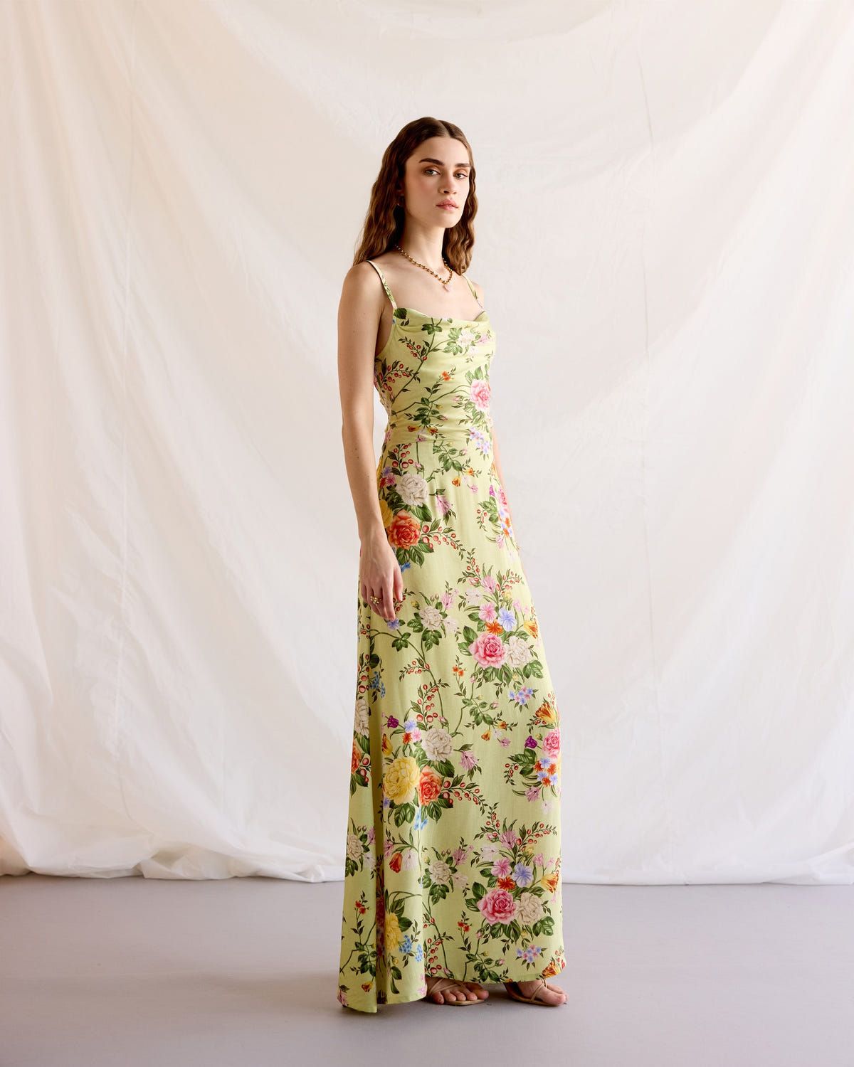 Vintage victorian print Pleated Cowl Aline Dress - image 5