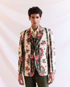 Floral stripes linen blazer view 1