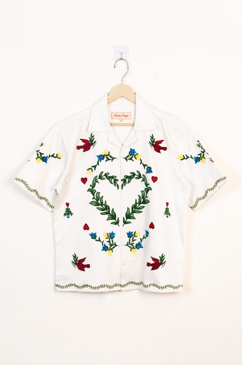 "Lovers in paradise" hand embroidered shirt