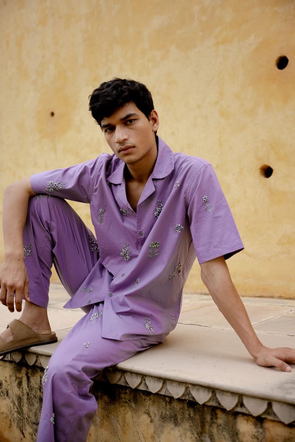 Perte D'ego — Hand embroidered floral stone work shirt