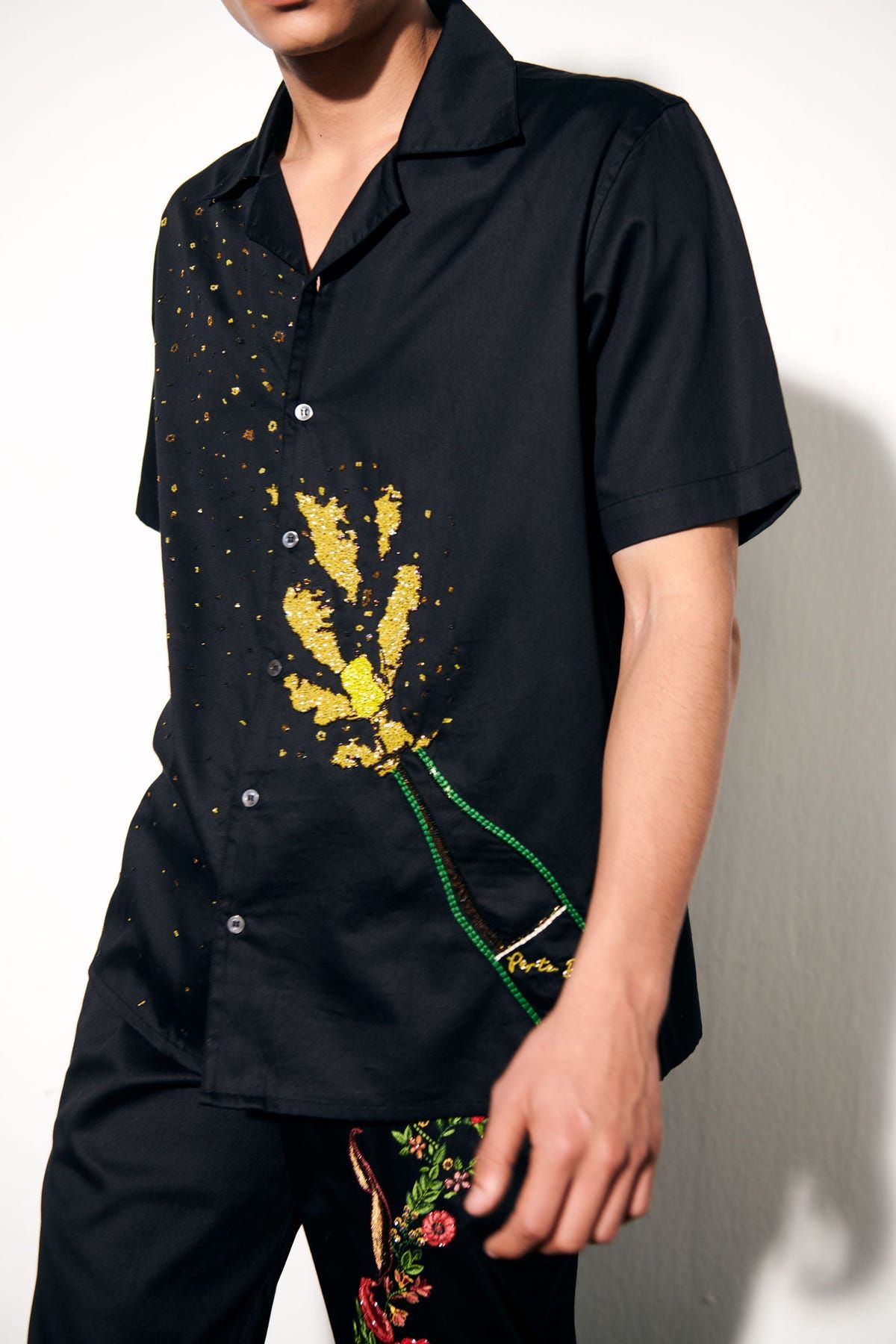 "Champagne showers" hand embroidered Shirt - image 8