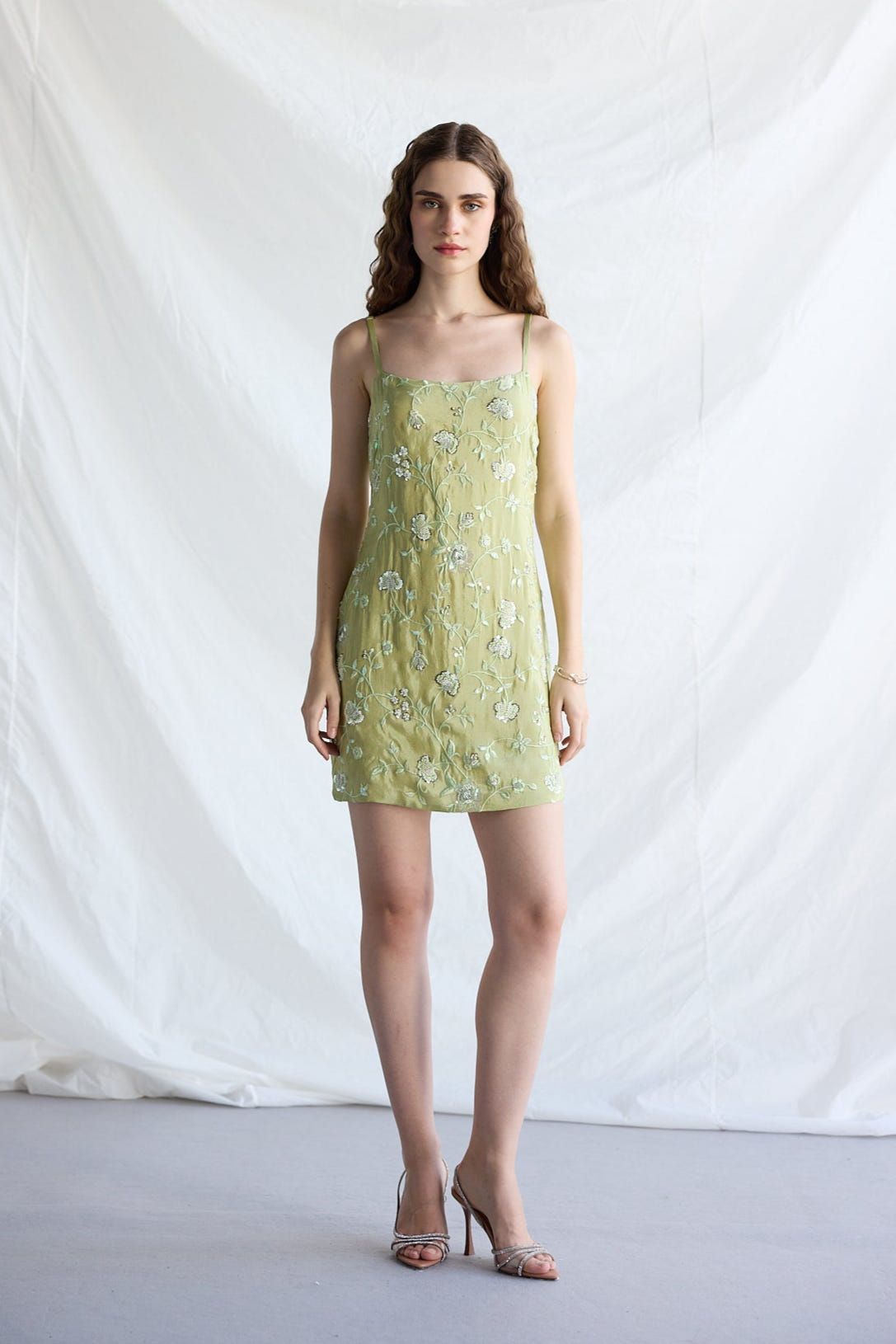 Botanical embroidered slip dress - image 1
