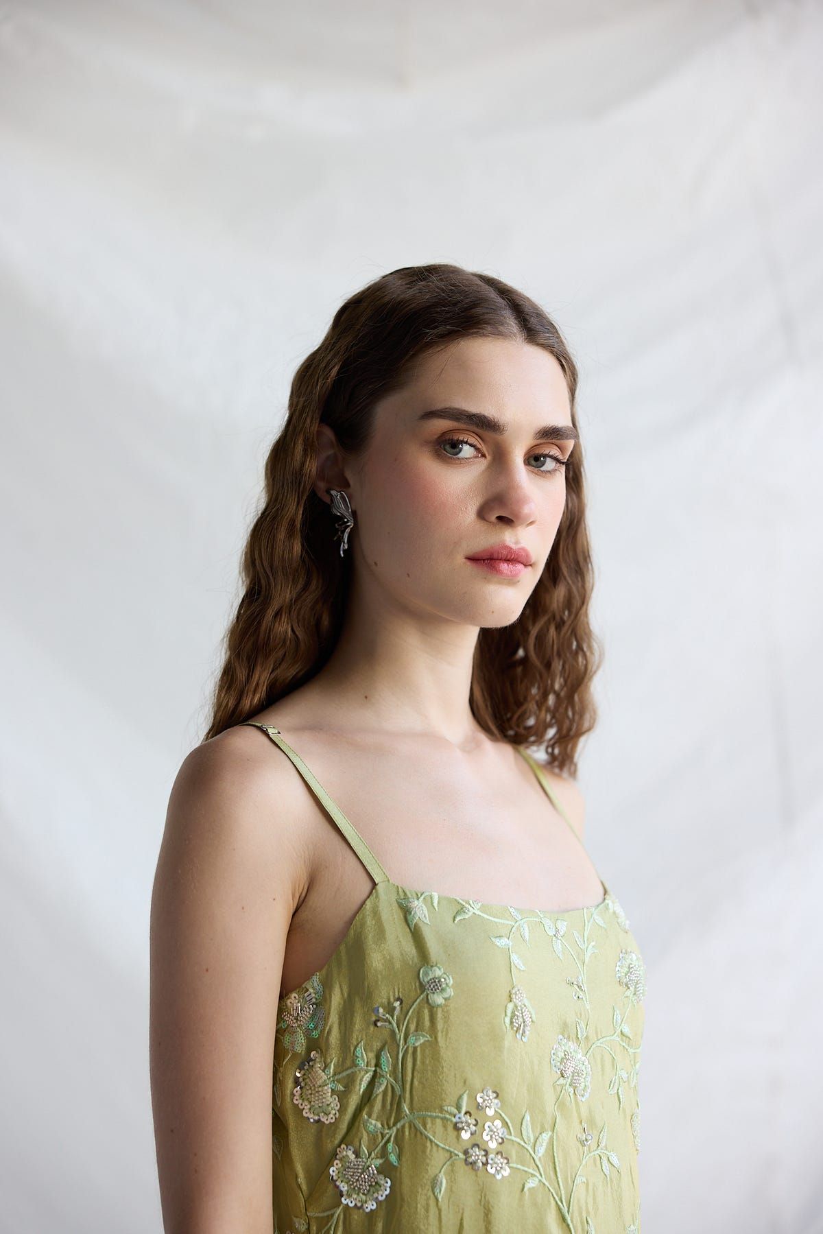 Botanical embroidered slip dress - image 3
