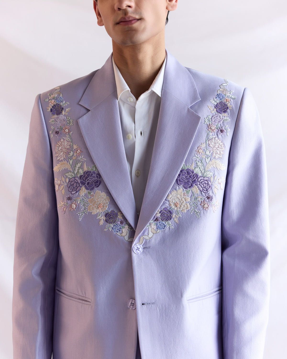 Lavender floral embroidered blazer - image 3