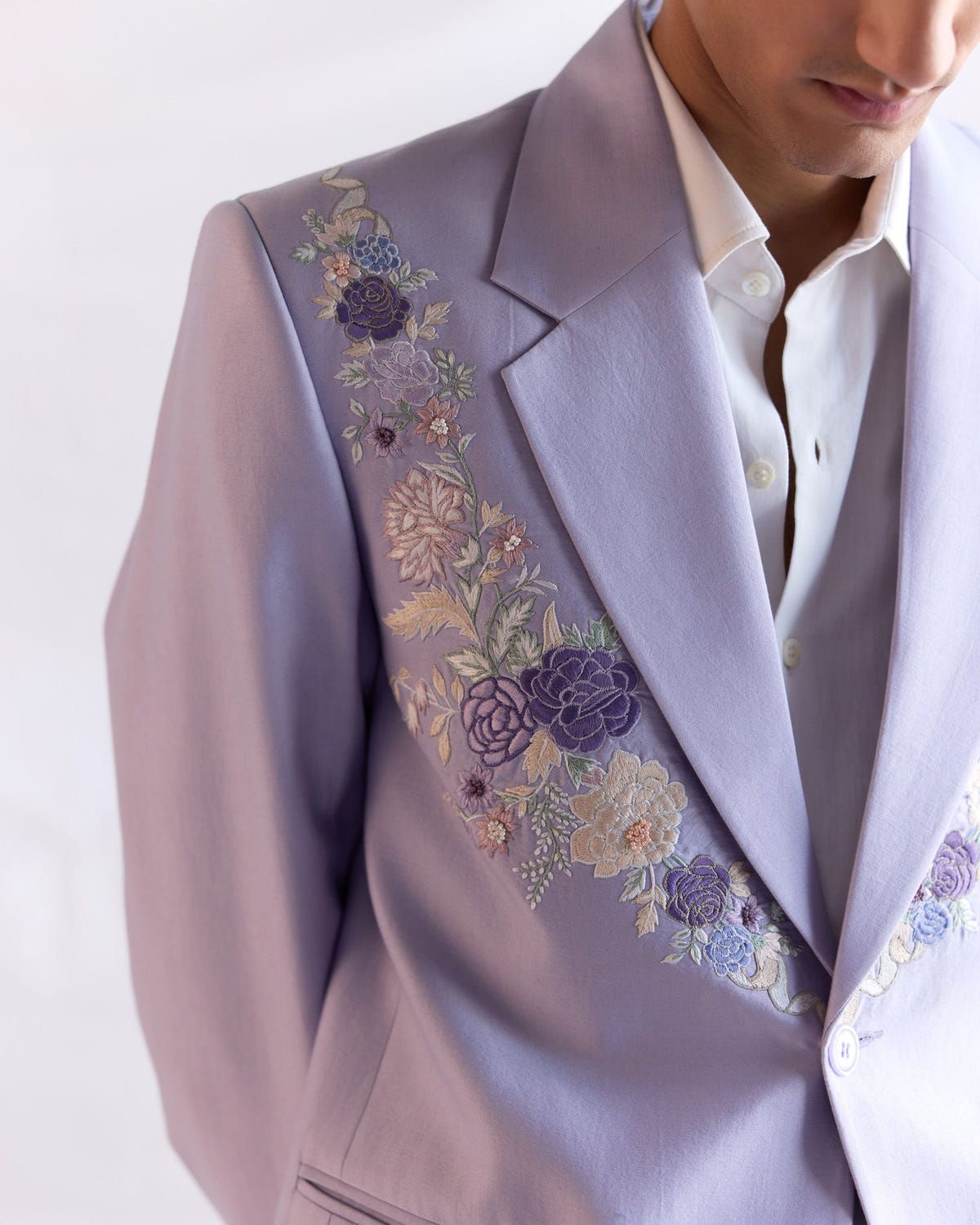 Lavender floral embroidered blazer - image 4