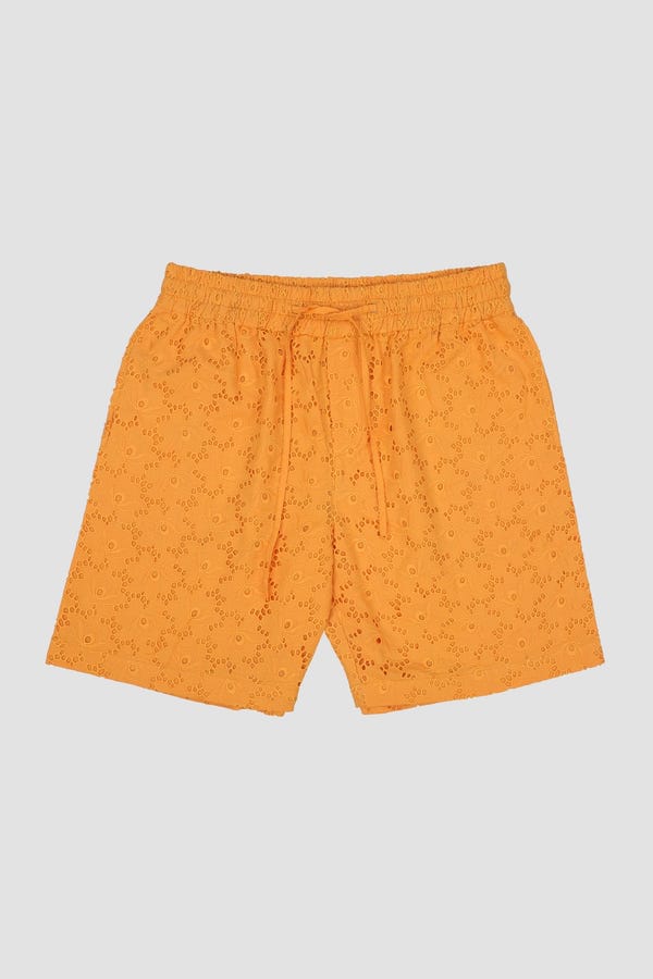 Perte D'ego — Orange floral embroidered shorts