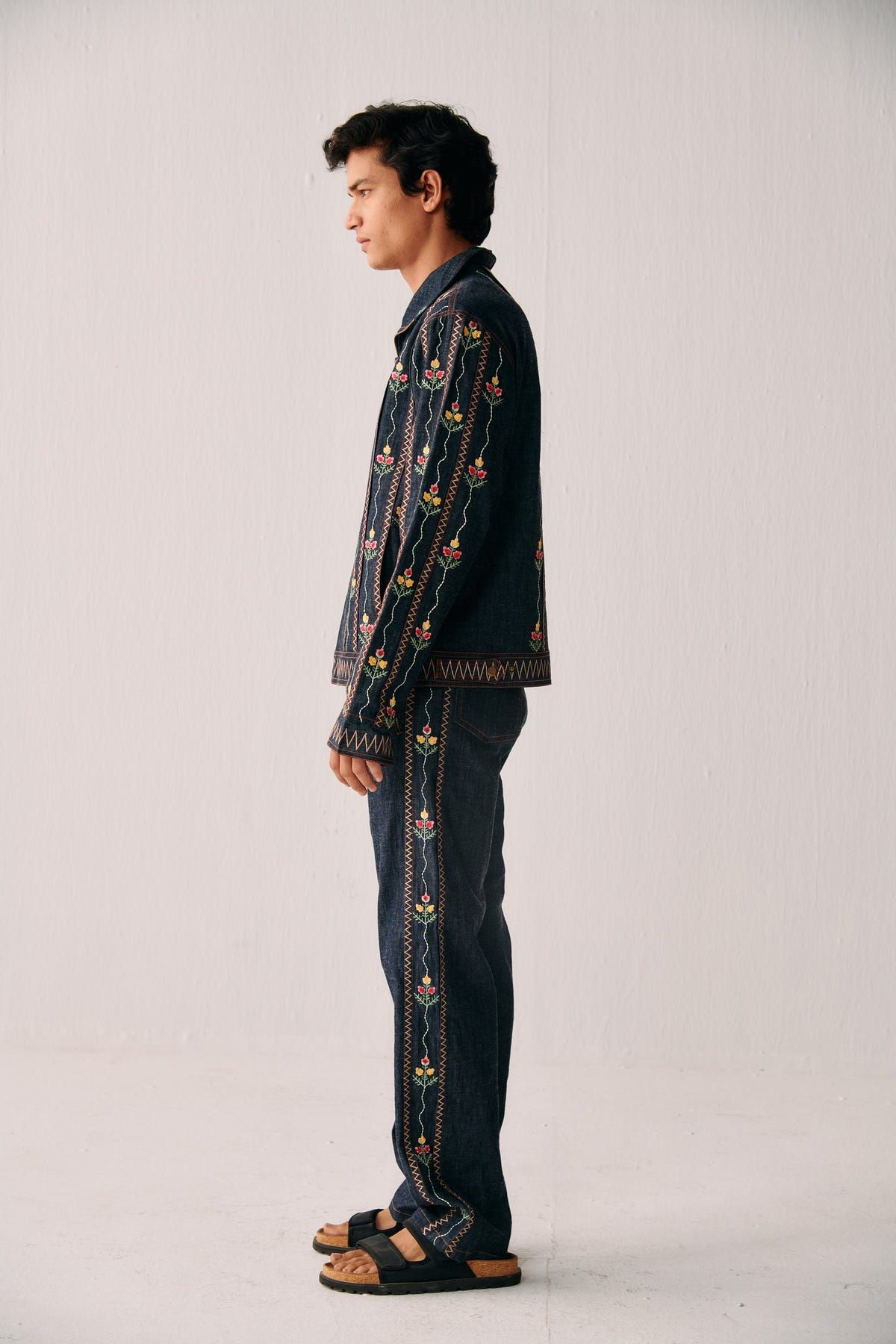 Floral embroidered racer denim jacket - image 3