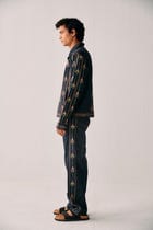 Floral embroidered racer denim jacket view 3