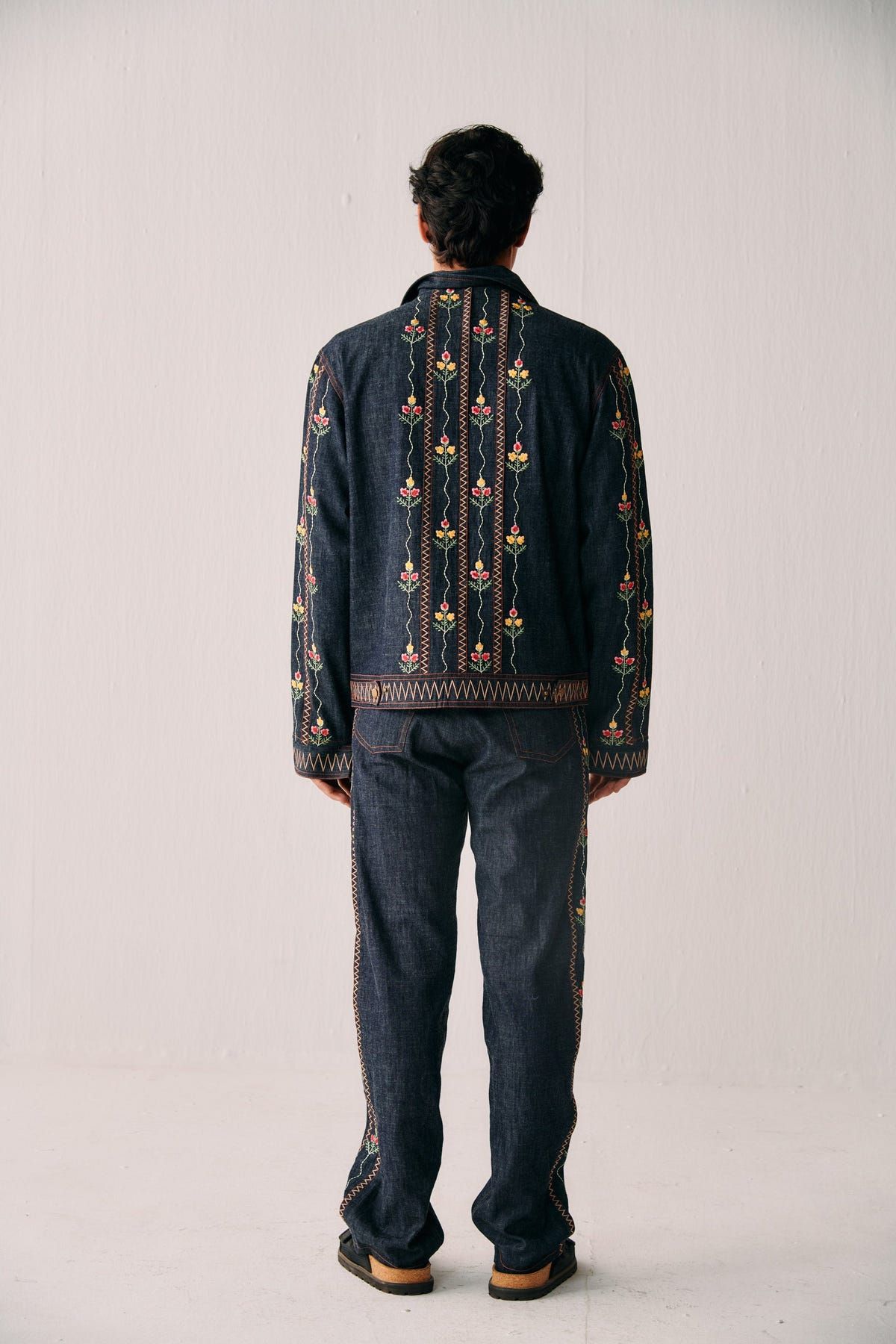 Floral embroidered racer denim jacket - image 4