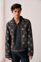Floral embroidered racer denim jacket view 5