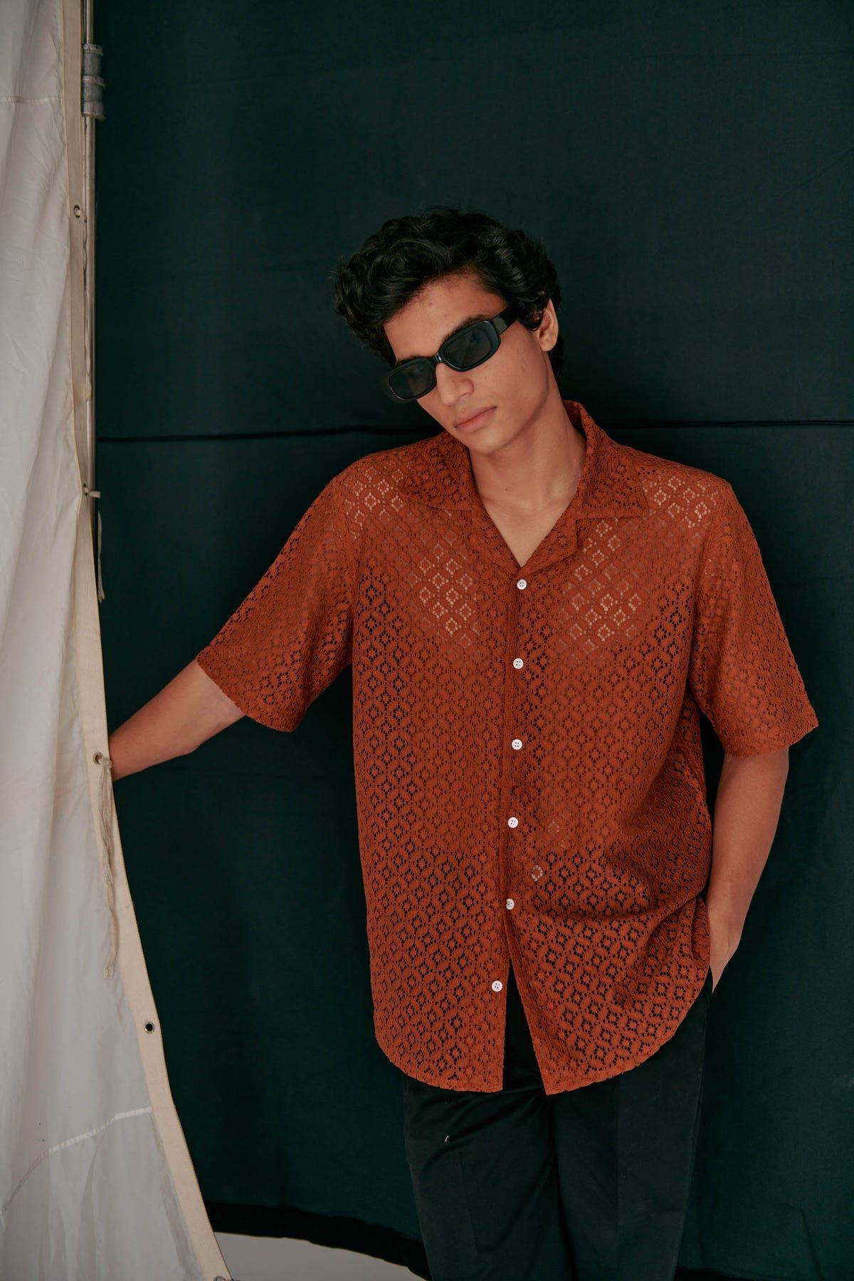 Brown lace shirt - image 4