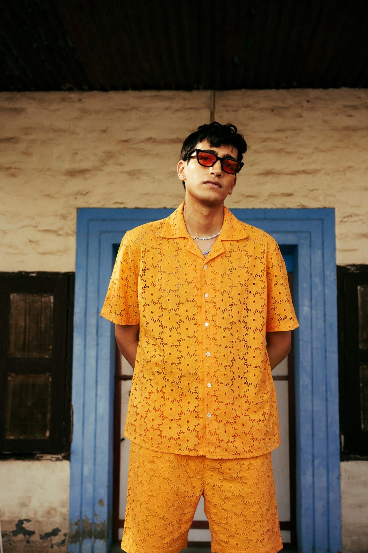 Orange floral embroidered shirt - image 2