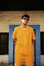 Orange floral embroidered shirt view 2