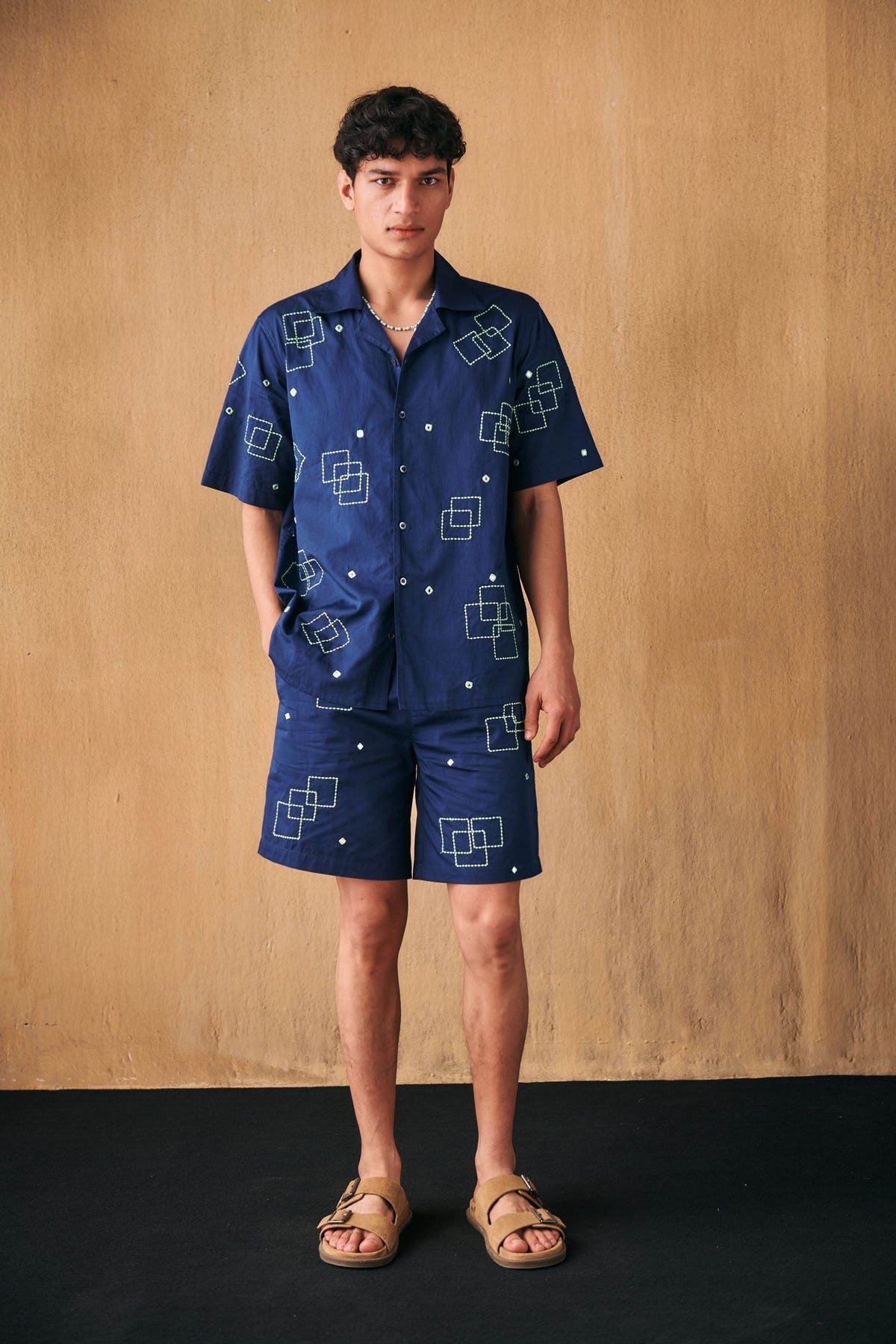Geometrical mirror work hand embroidered shirt - image 1