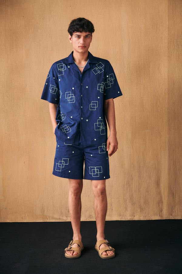 Perte D'ego — Geometrical mirror work hand embroidered shirt