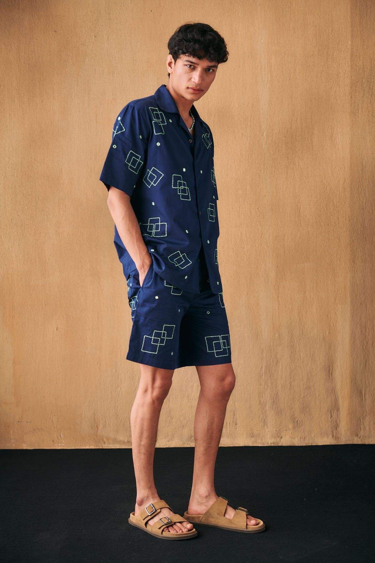 Geometrical mirror work hand embroidered shirt - image 3